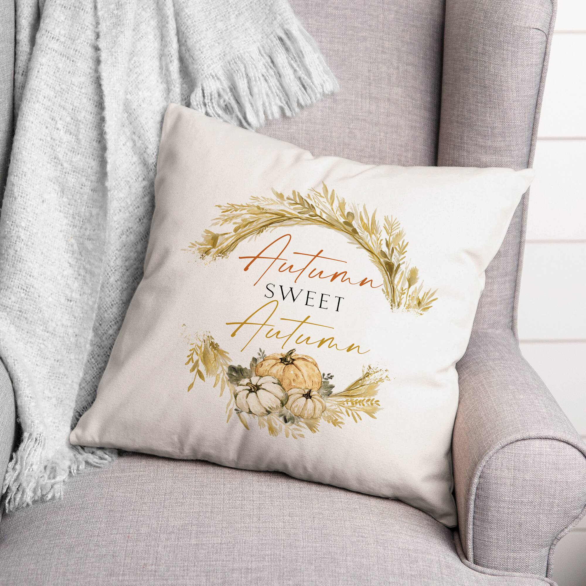 Autumn Hay Wreath Throw Pillow